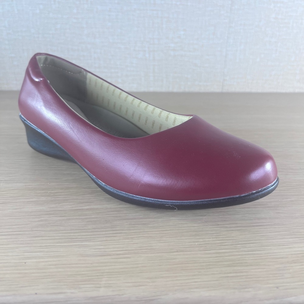 Comfit Support Womens Burgundy Wedge Pumps Round Toe Slip On Shoes Size 9M